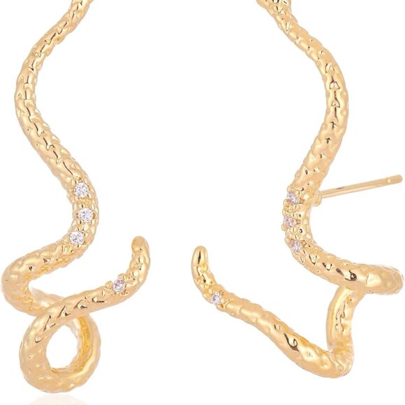 Jewelry - Snake Earrings, 14K Gold/Silver Plated Dainty Stud Earrings Simple Hypoallergeni